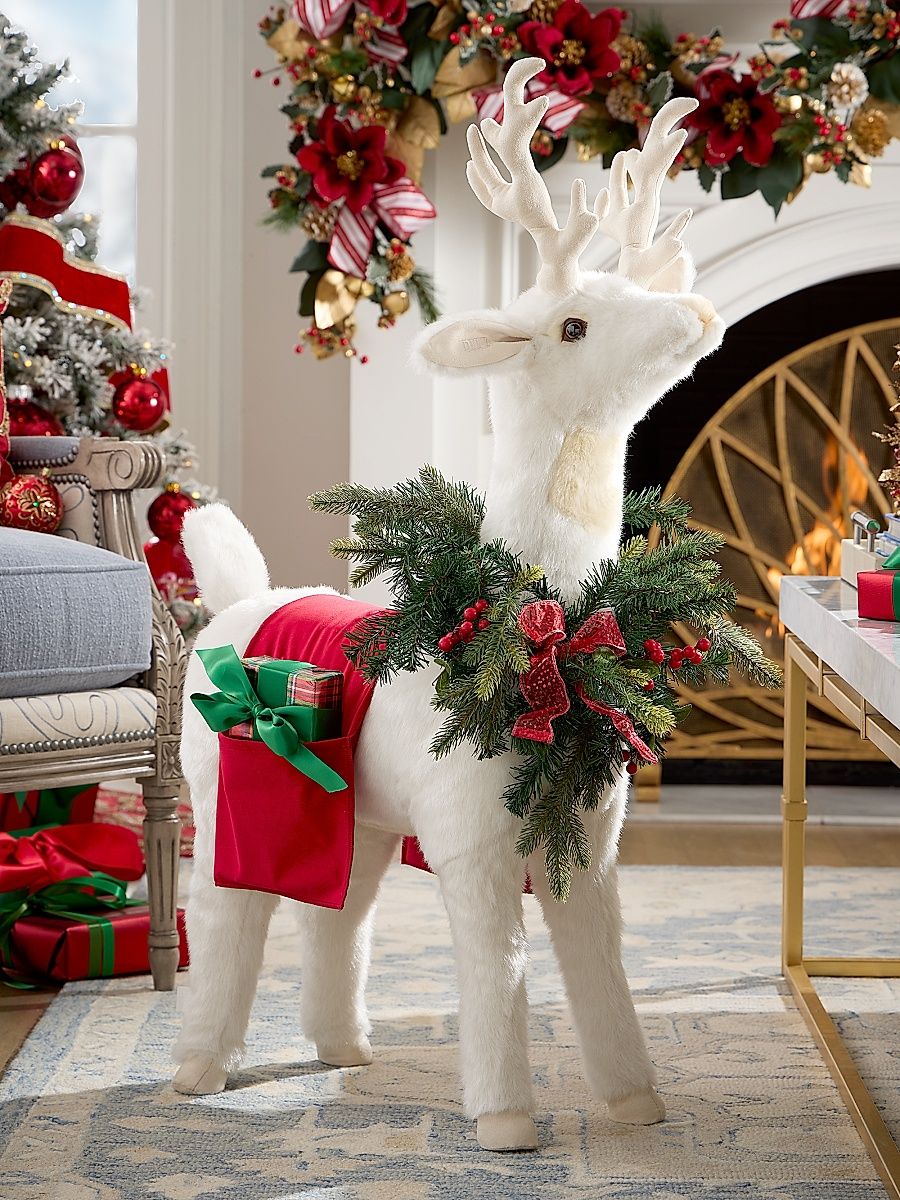 Peppermint Cheer White Reindeer Figure
