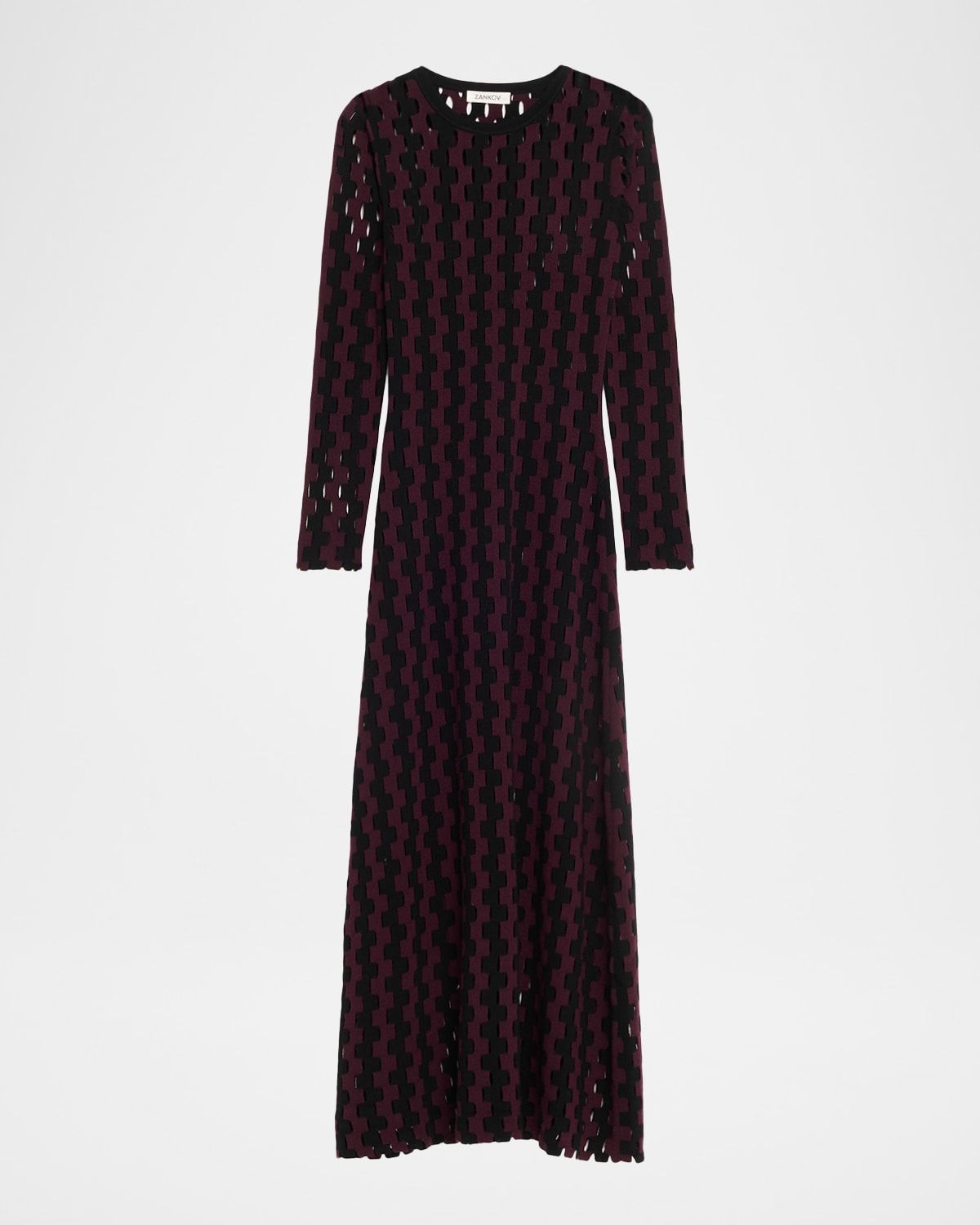 Natalie Two-Tone Open-Knit Long Sleeve Maxi Dress