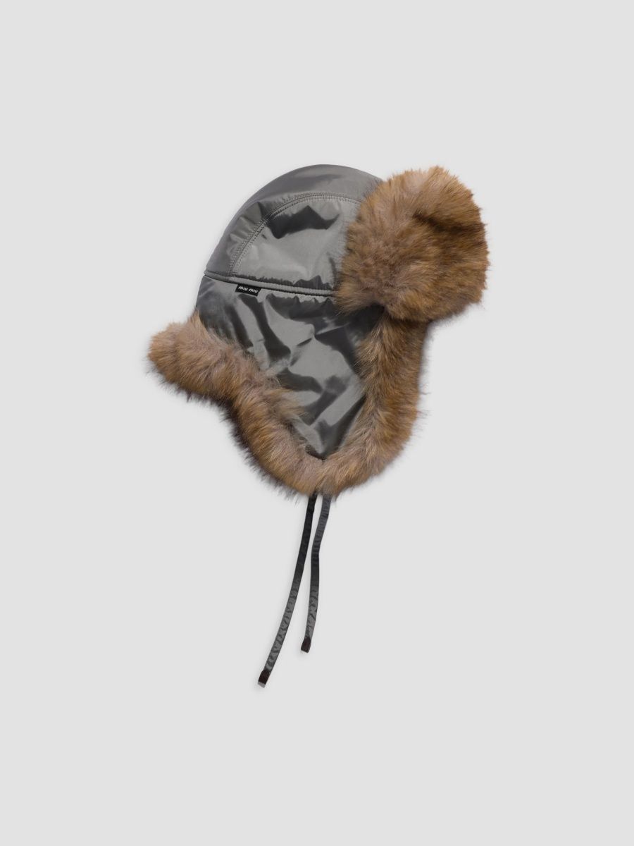 Miu Miu Women's Technical Fabric and Faux Fur Trapper Hat - Grey - Size Medium