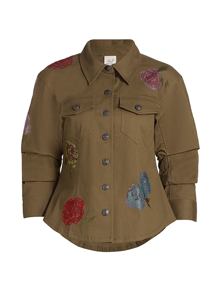 Women's Canyon Crystal Rose Scrunched Jacket - Dark Olive Multi - Size XL