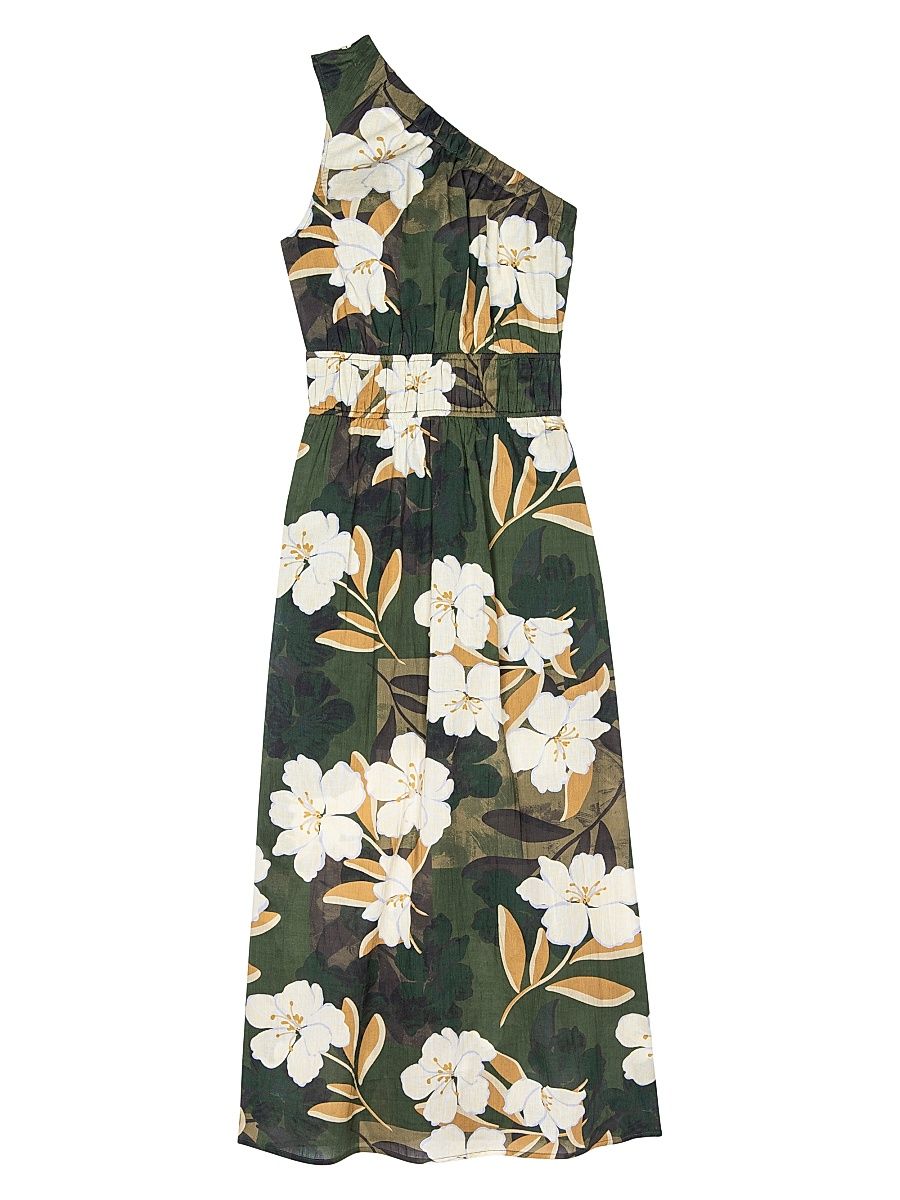 Women's Selani Floral Sleeveless One-Shoulder Midi-Dress - Plumerias - Size XL