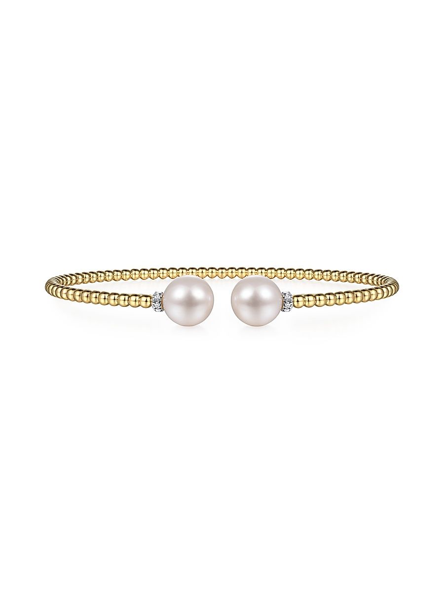 Women's Bujukan 14K Yellow Gold, Cultured Freshwater Pearl & 0.05 TCW Diamond Bangle - Yellow Gold - Size 5.75