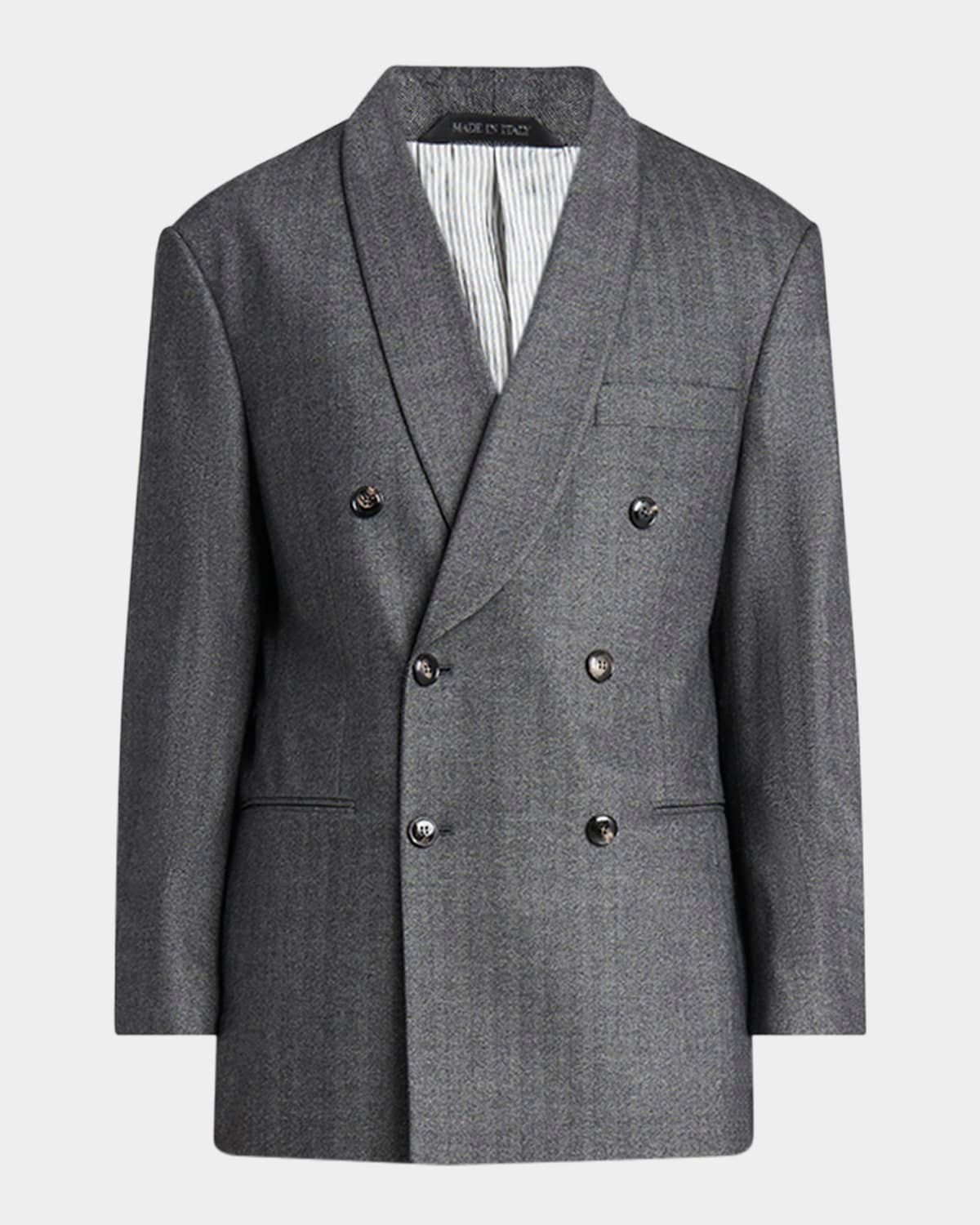 Men & apos;s Chevron Pattern Wool Cashmere Blend Shawl Lapel Double Breasted Suit