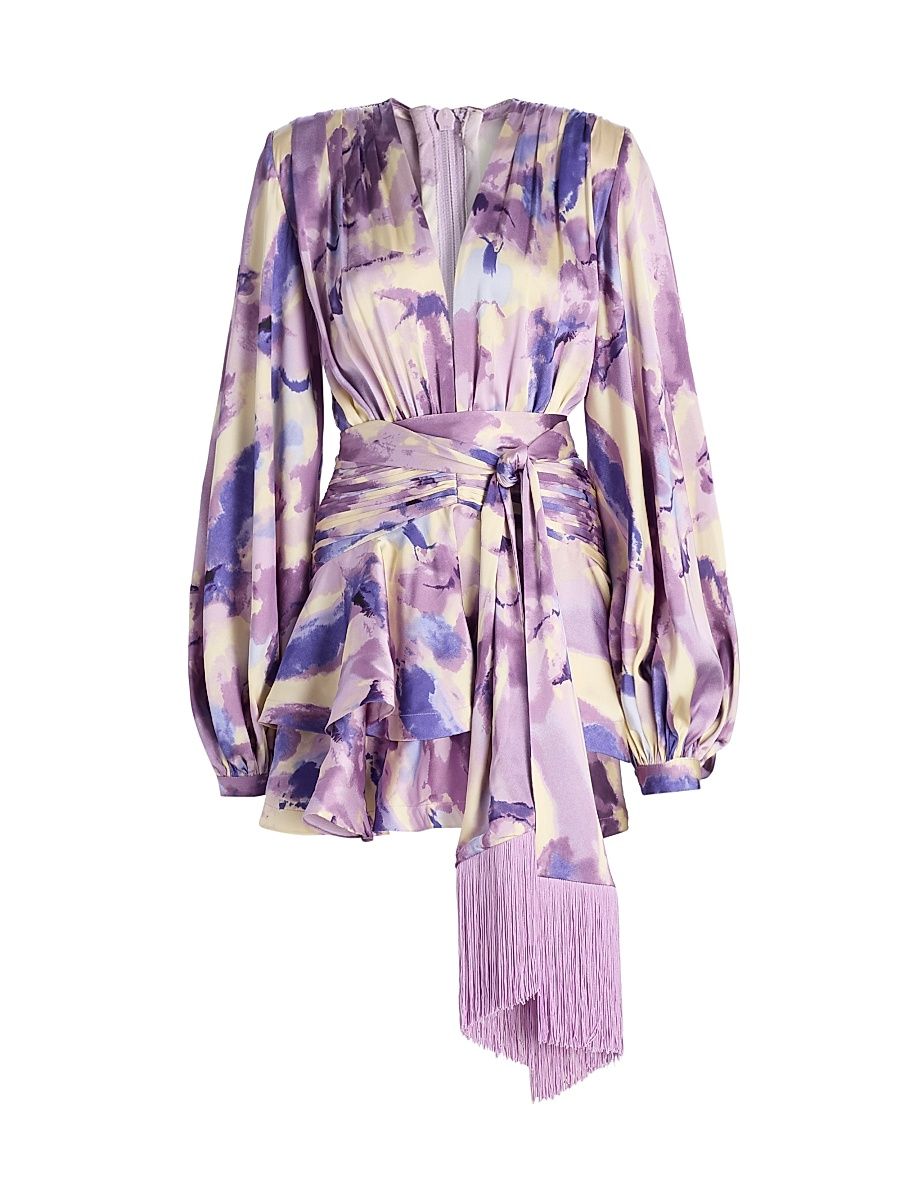 Women's Wisteria Bedouin Abstract A-Line Minidress - Purple Multi - Size Small