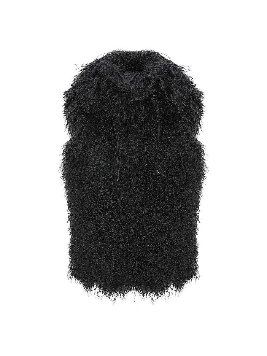 Women's Reversible Select Mongolian Shearling Lamb Vest - Black - Size Small