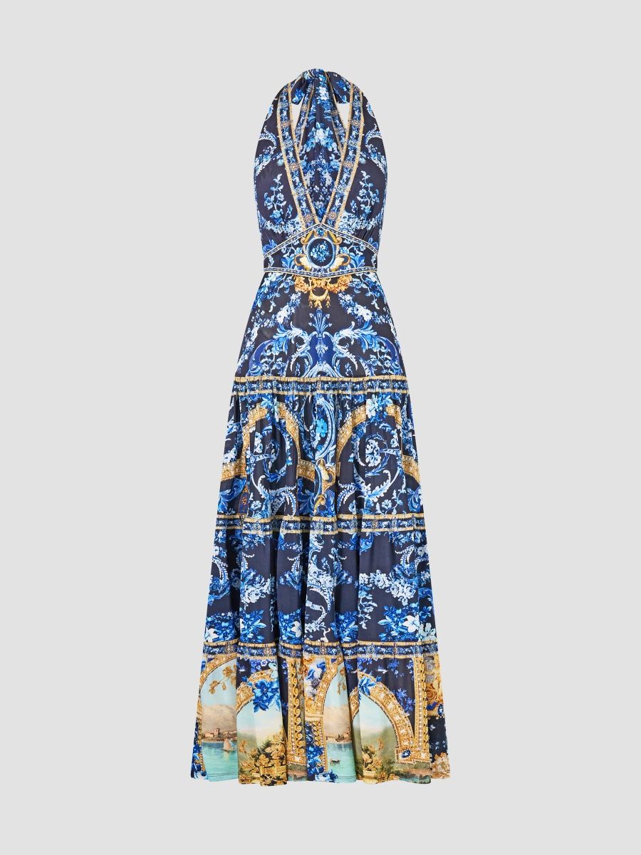 Camilla Women's Halterneck Jersey Maxi Dress - Blue - Size Small
