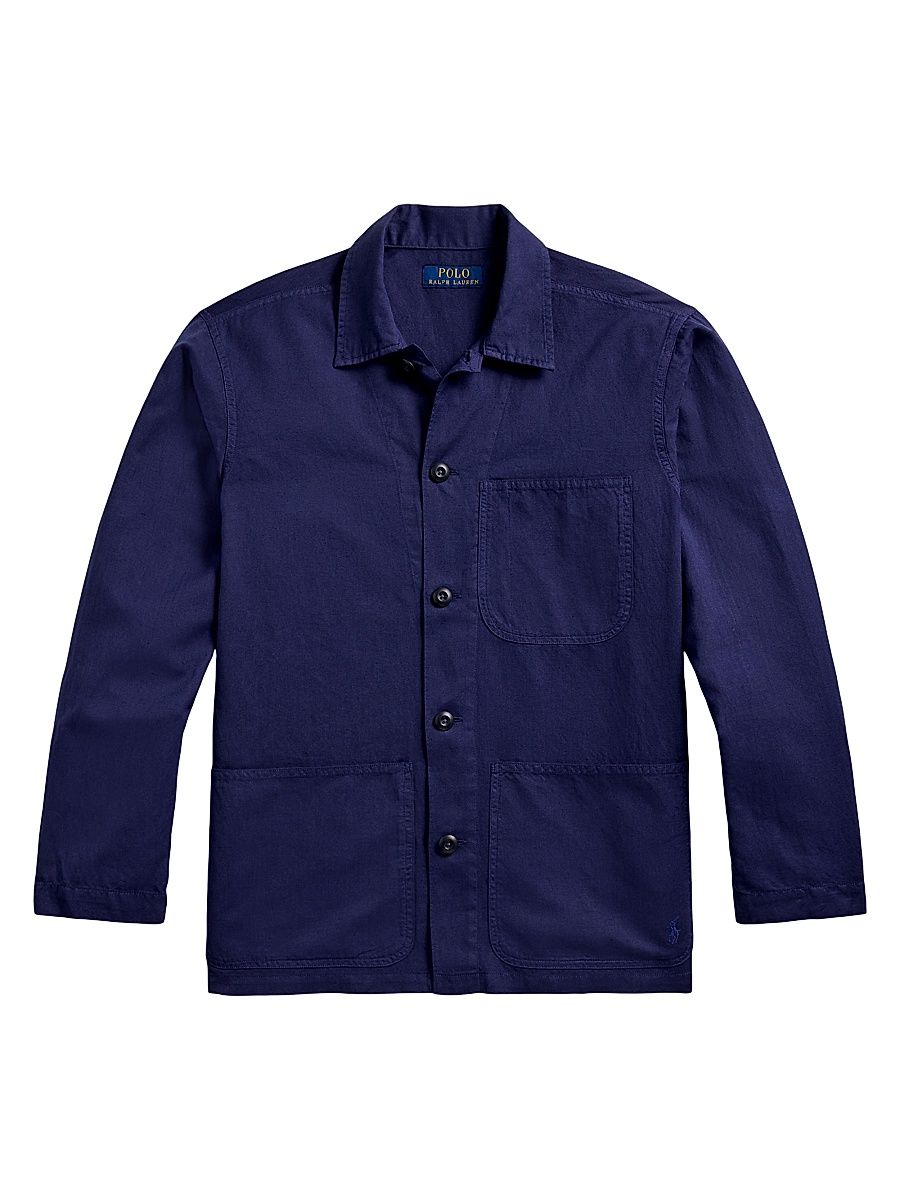 Men's Logo-Embroidered Linen-Cotton Overshirt - Newport Navy - Size XXL