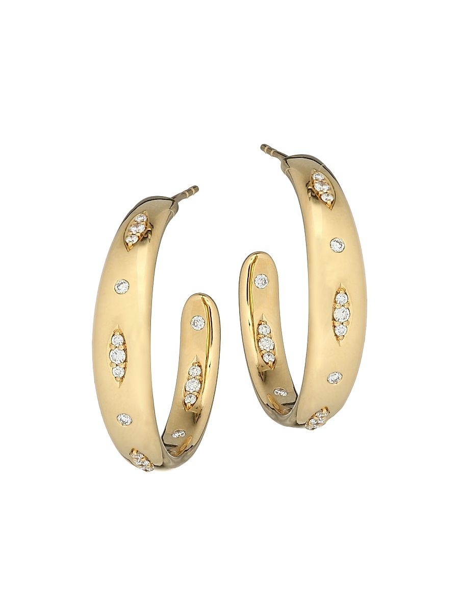 Women's Gypsy 18K Yellow Gold & Diamond Pavé Large Hoop Earrings - Yellow Gold