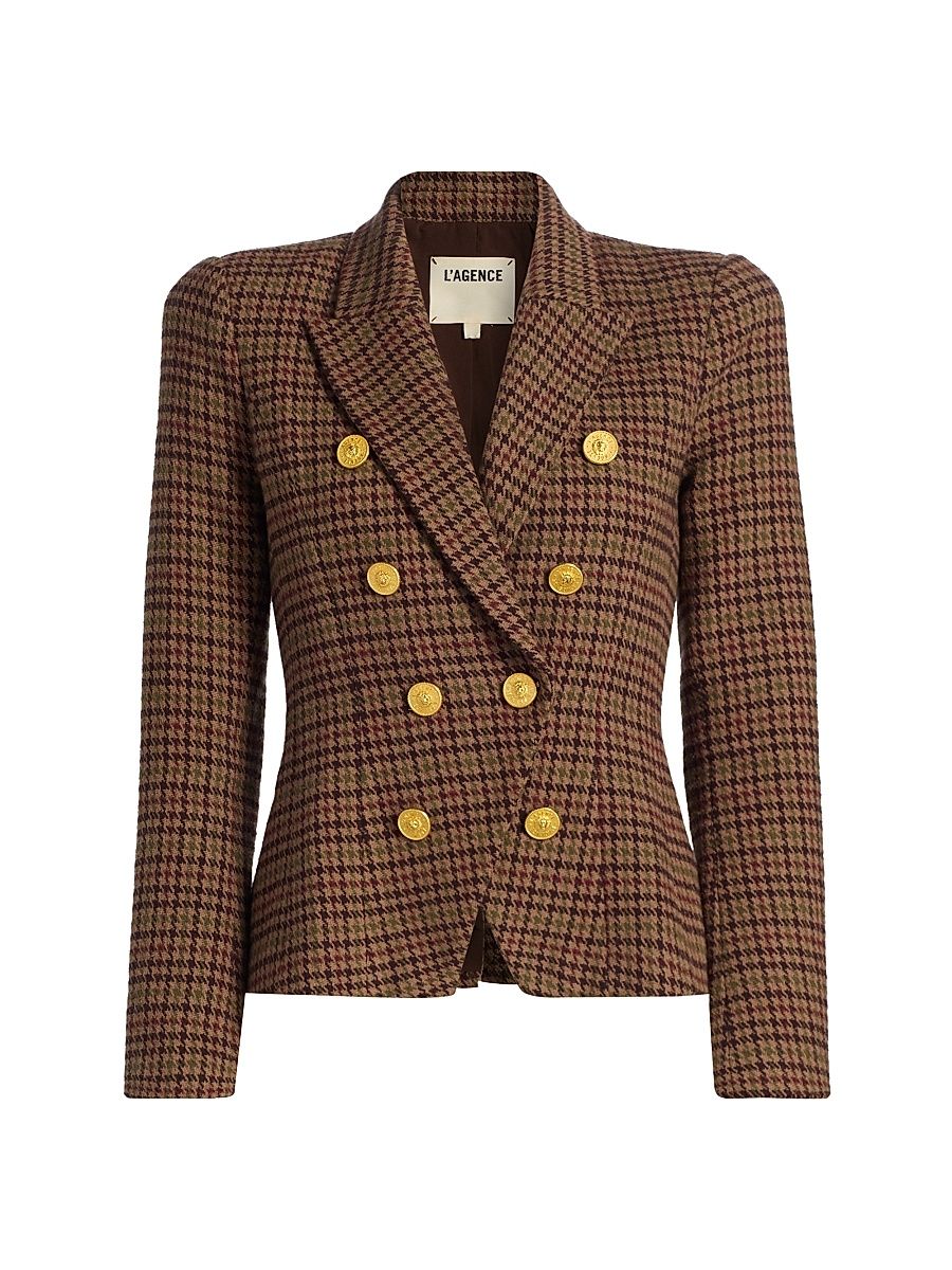 Women's Bethany Houndstooth Double-Breasted Blazer - Dark Brown Multi Houndstooth - Size 6