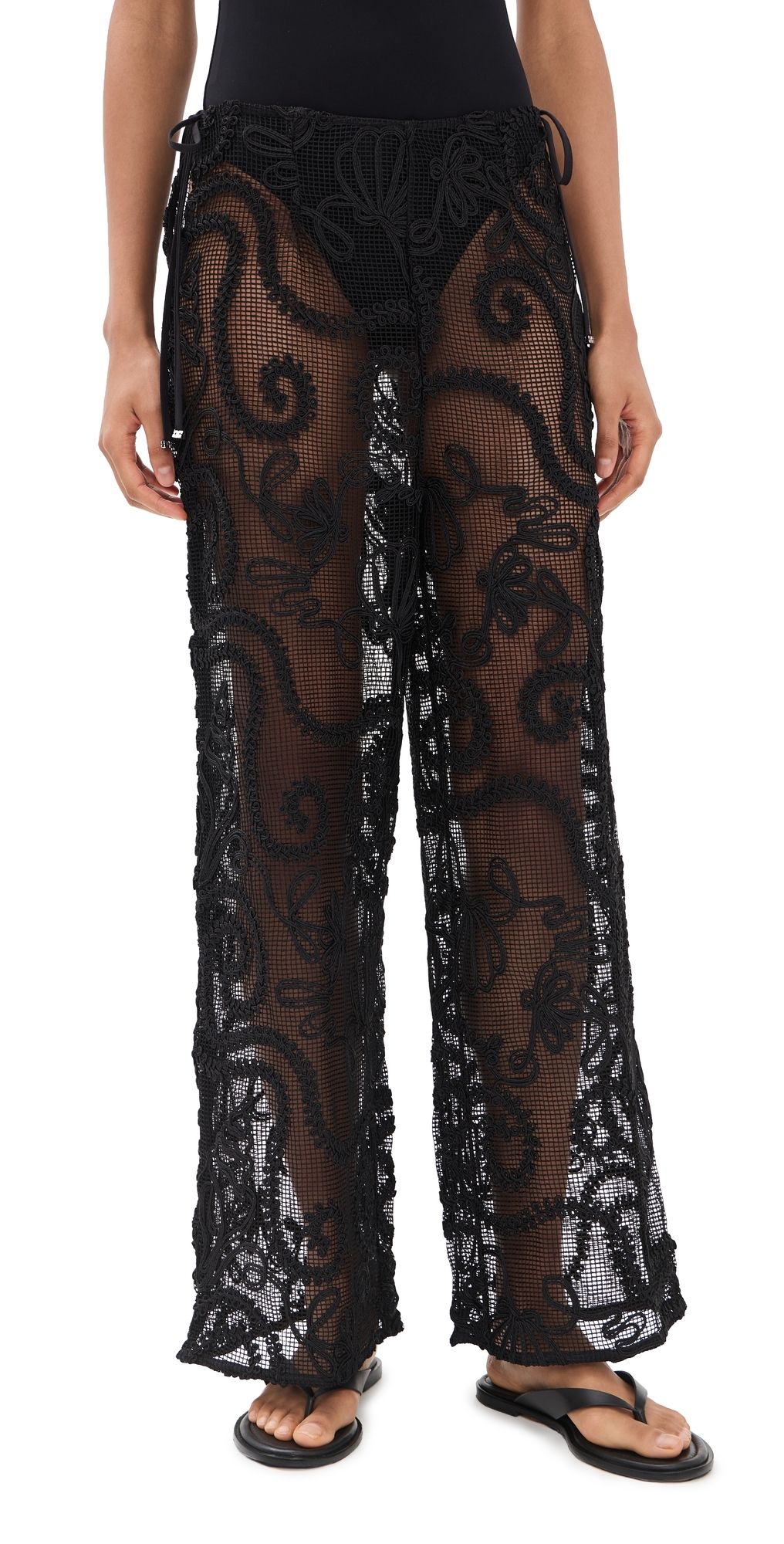 GANNI Embroidered Net Tie Trousers Black 36
