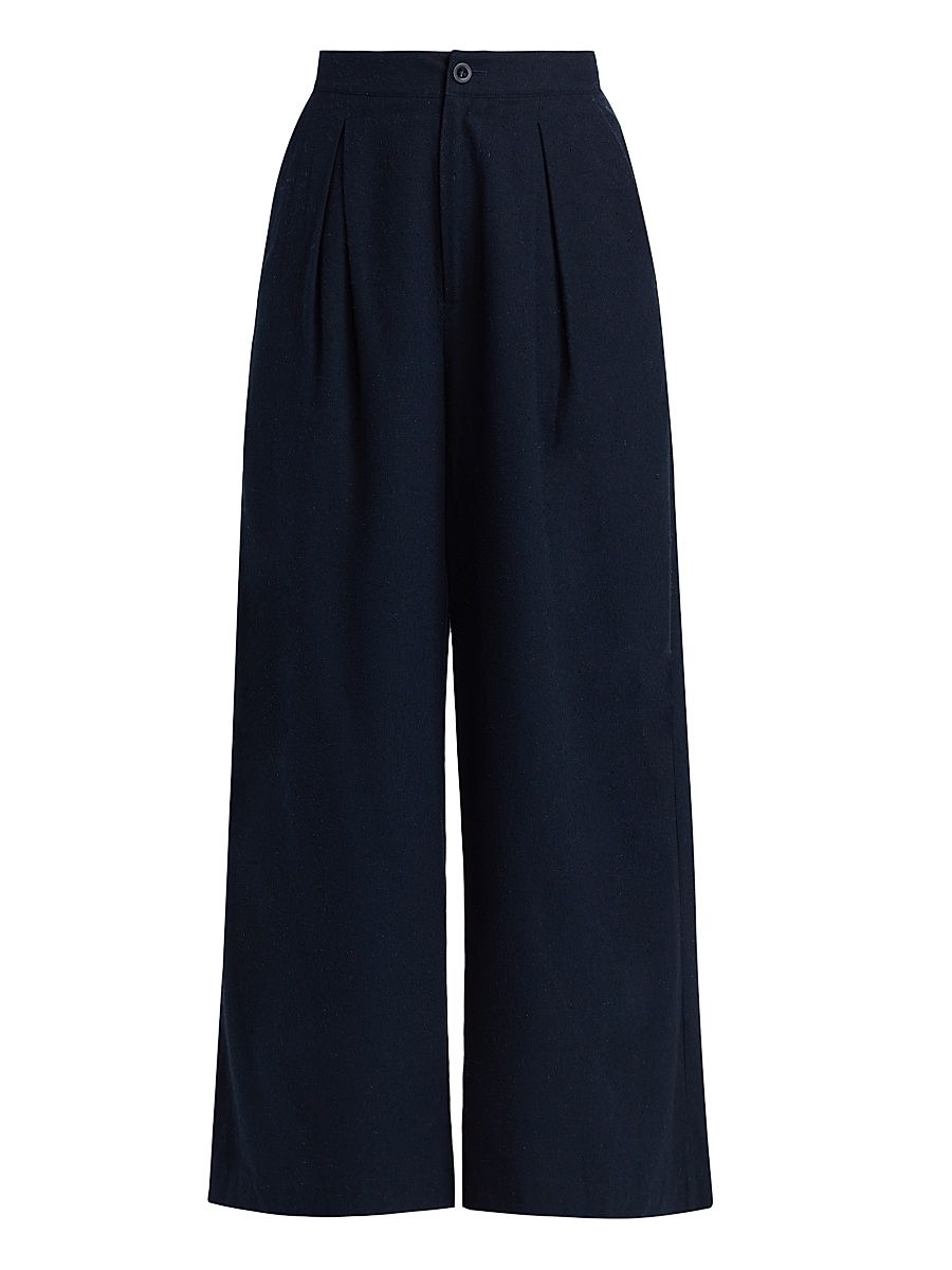 Women's Silk Relaxed Cropped Trousers - Navy - Size 14