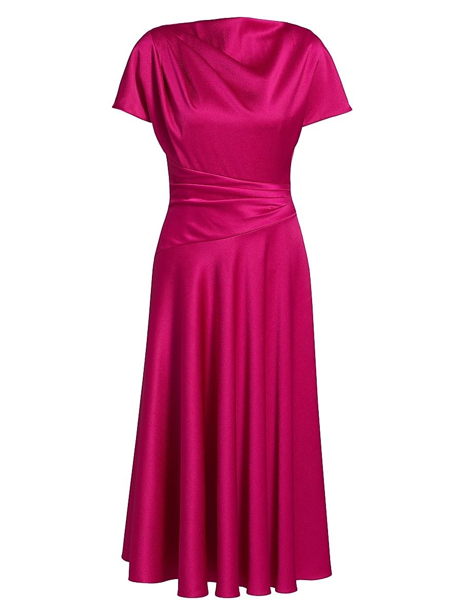 Women's Satin A-Line Cowlneck Midi-Dress - Lipstick - Size 12