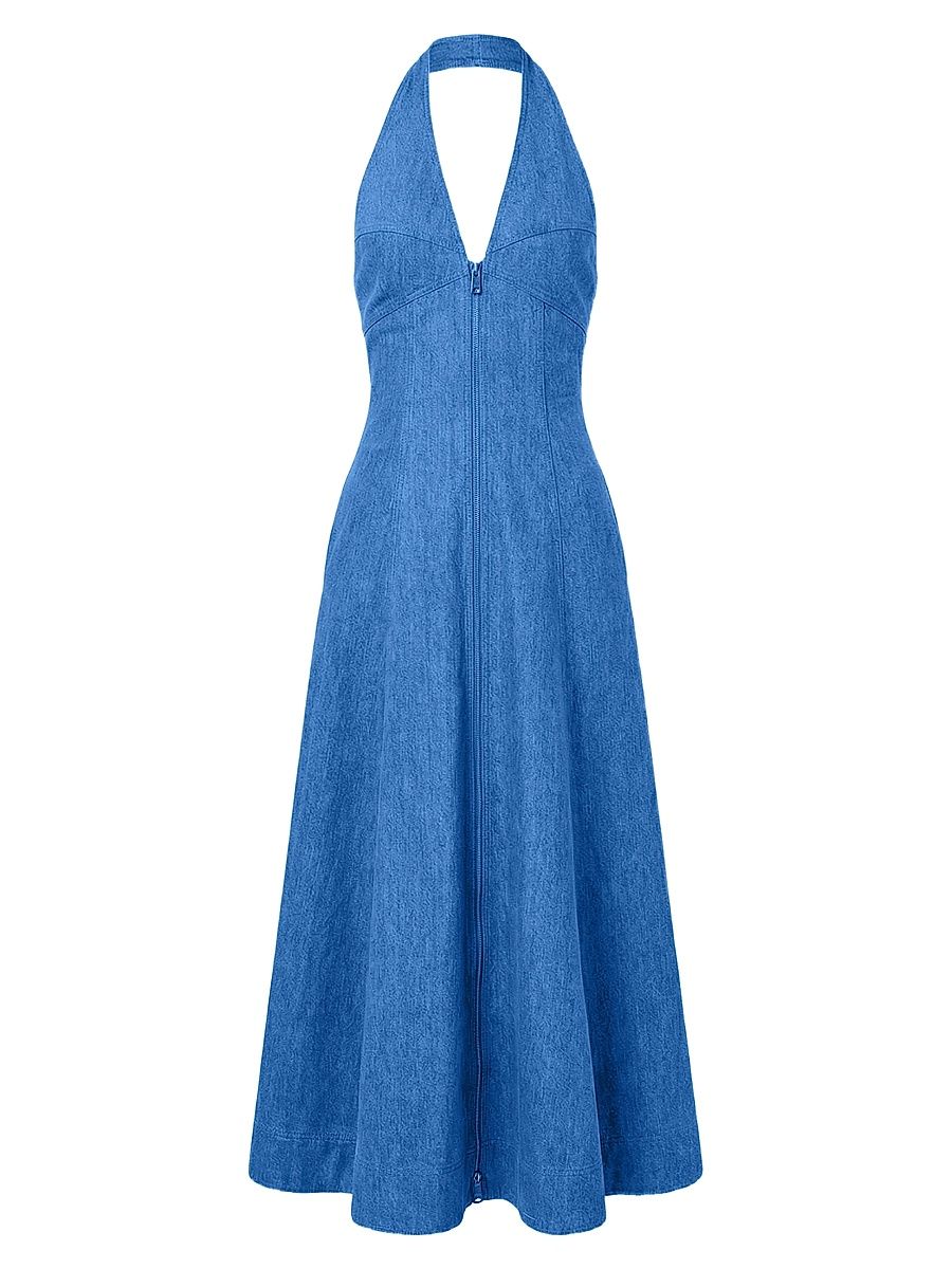 Women's Elsa Halter Denim Maxi Dress - Light Wash - Size 12