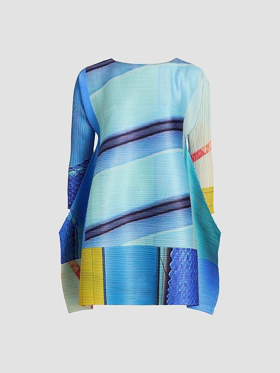 Women's City Collage Top - Blue Yellow - Size Small