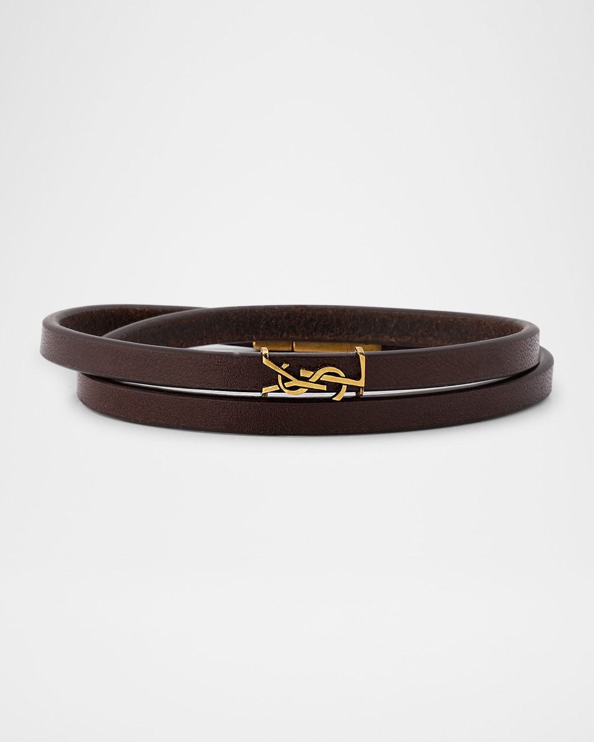 YSL Thin Double Wrap Leather Bracelet