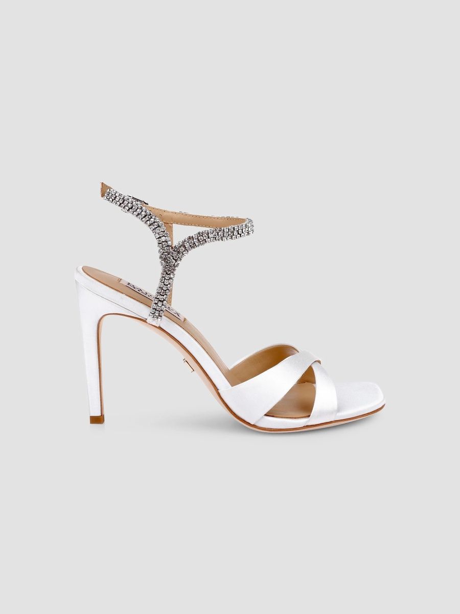 Badgley Mischka Women's Reagan 95MM Embellished Satin Sandals - White Satin - Size 11