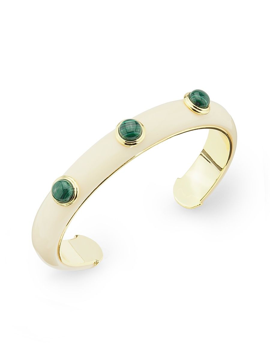 Women's 18K-Gold-Plated & Mixed-Media Cuff - Ivory Malachite Gold