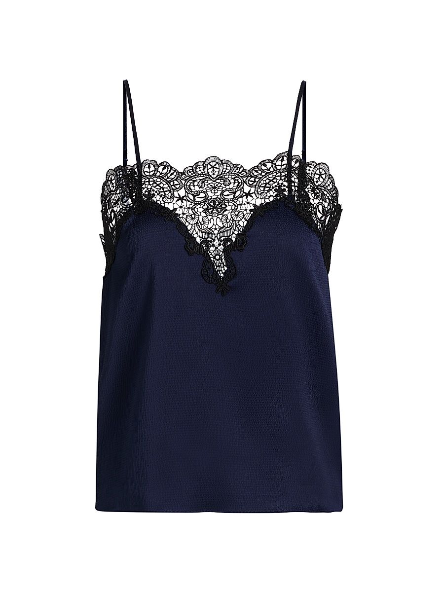 Women's Alisa Floral Laced Satin Camisole - French Navy Black - Size XS
