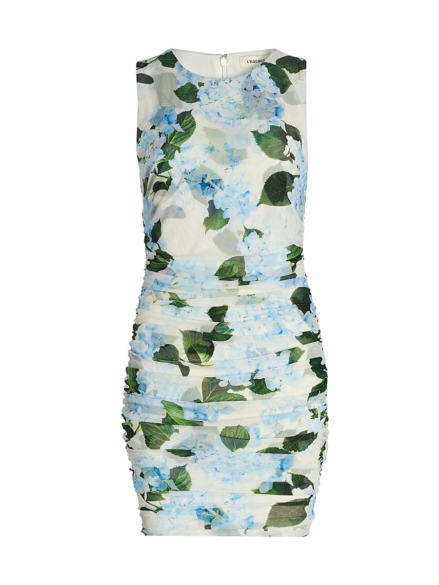 Women's Sallie Floral Sleeveless Minidress - Ivory Blue Large Hydrangea - Size 12