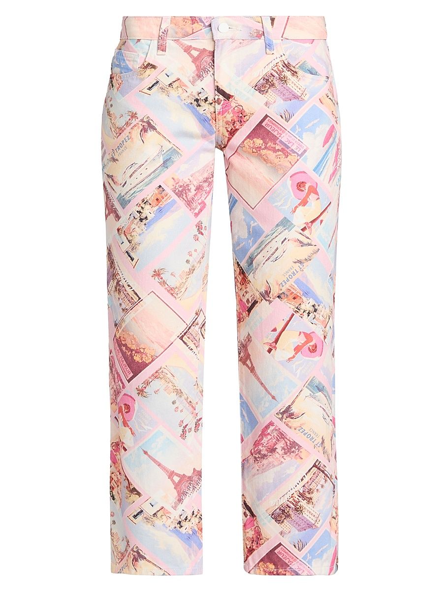 Women's Blaine Postcard-Print Low-Rise Crop Jeans - Light Pink Postcard Print - Size 32