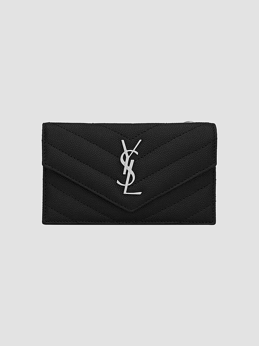 Saint Laurent Women's Cassandre Matelassé Fragments Flap Card Case - Nero