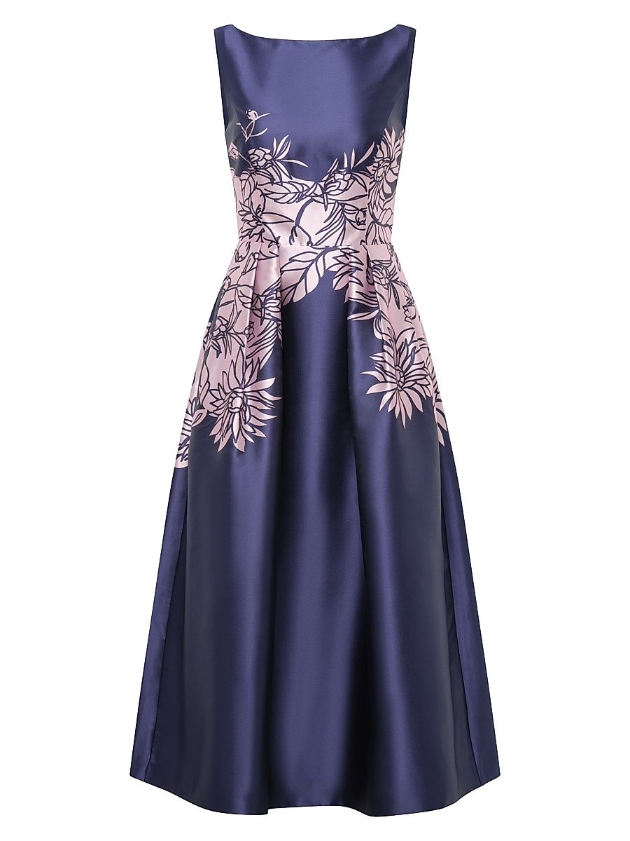 Women's Evaline Satin Tea-Length Dress - Deep Navy - Size 18