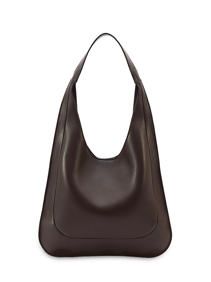 Women's Midi Leather Hobo Bag - Dark Coffee