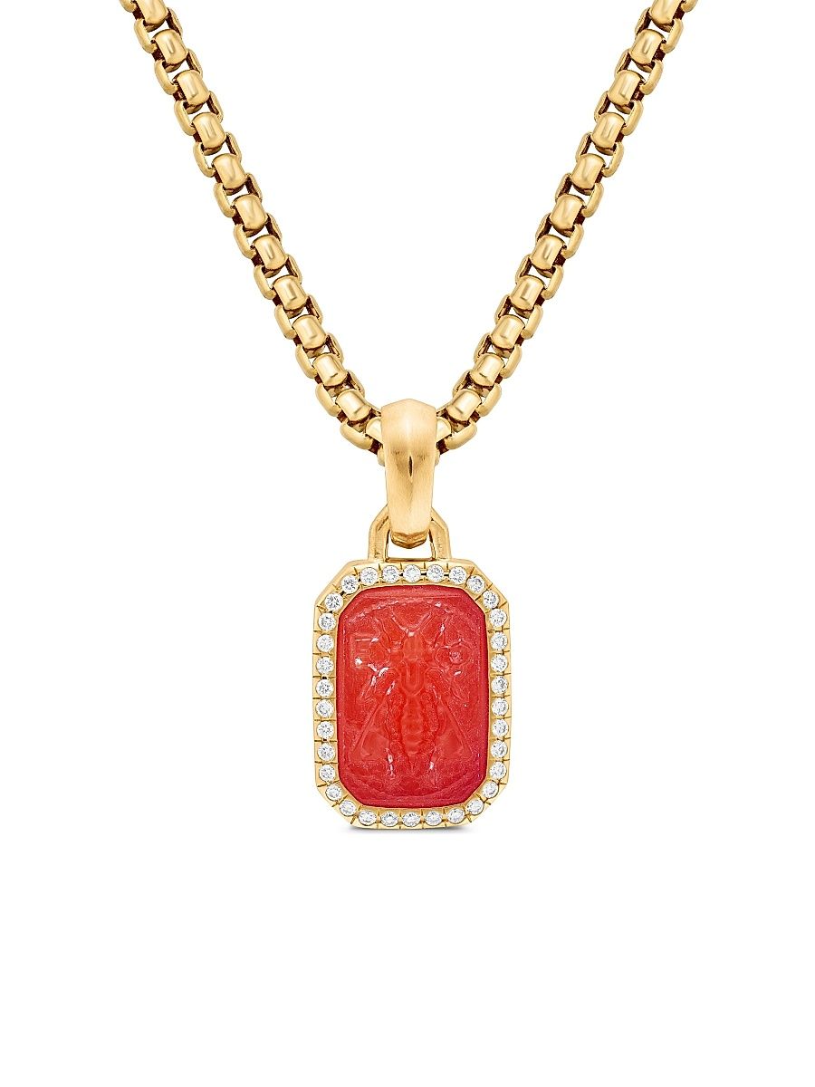 Women's Petrvs Bee Amulet in 18K Yellow Gold with Carnelian and Diamonds, 15.4mm - Carnelian