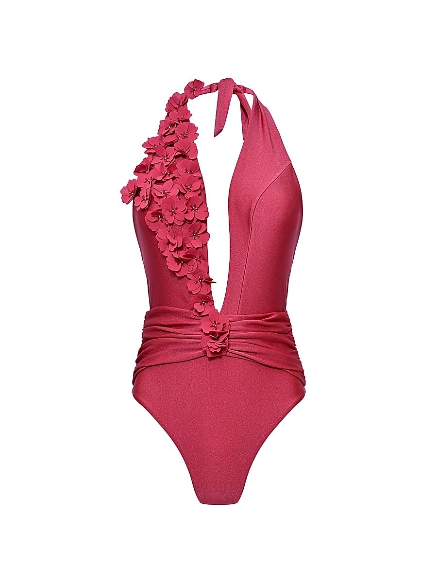 Women's Sunstone Plunge One-Piece Swimsuit - Dark Pink - Size Small