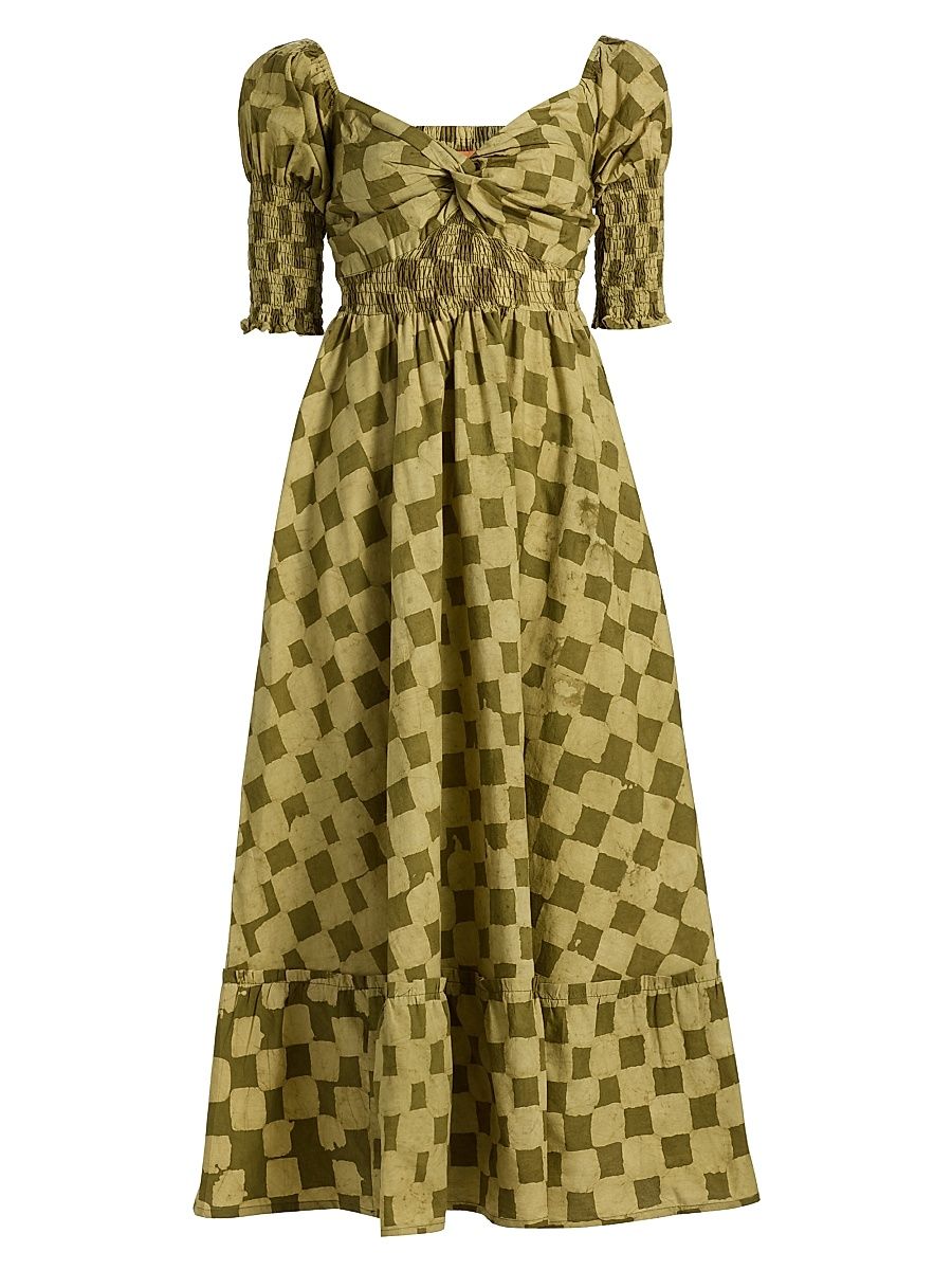Women's Siju Printed Midi-Dress - Olive Checkers - Size XL