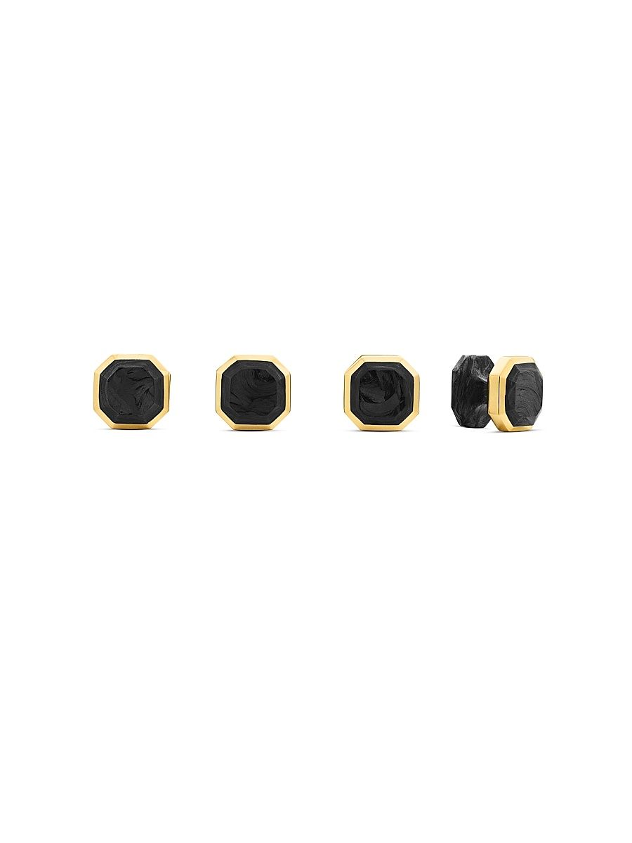 Men's Forged Carbon Tuxedo Studs in 18K Yellow Gold - Forged Carbon