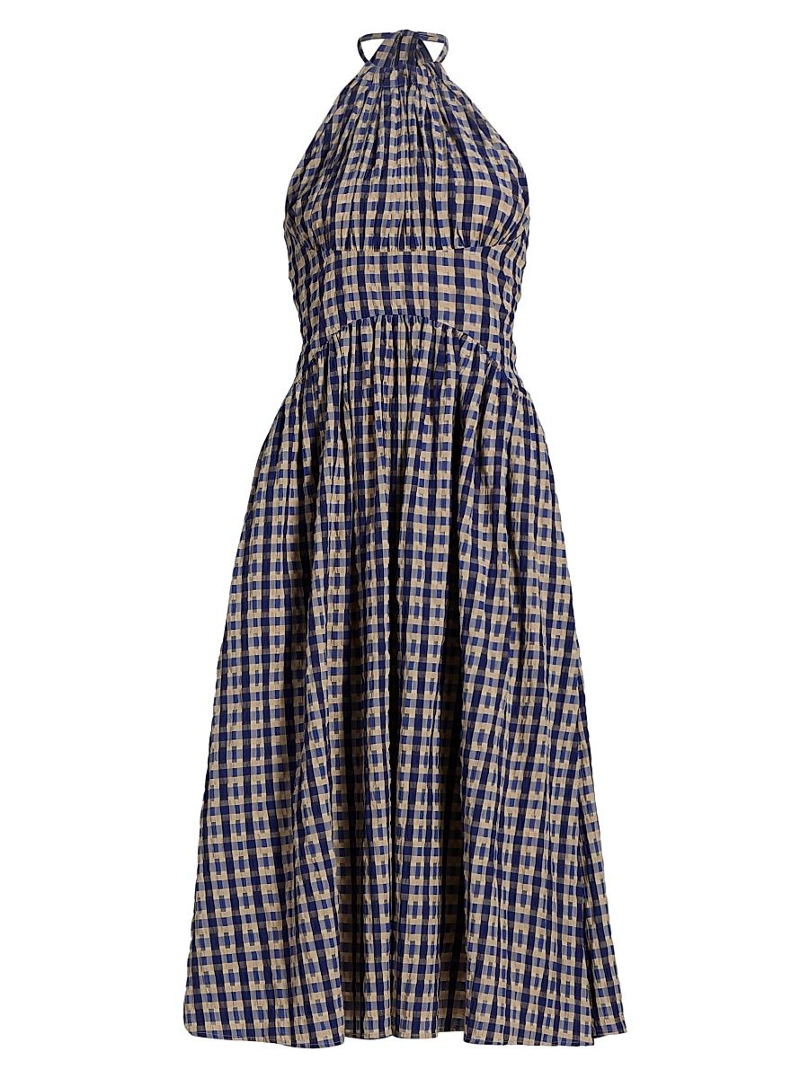 Women's In The Name Of Love Checked Halter Midi-Dress - Navy Check - Size 12