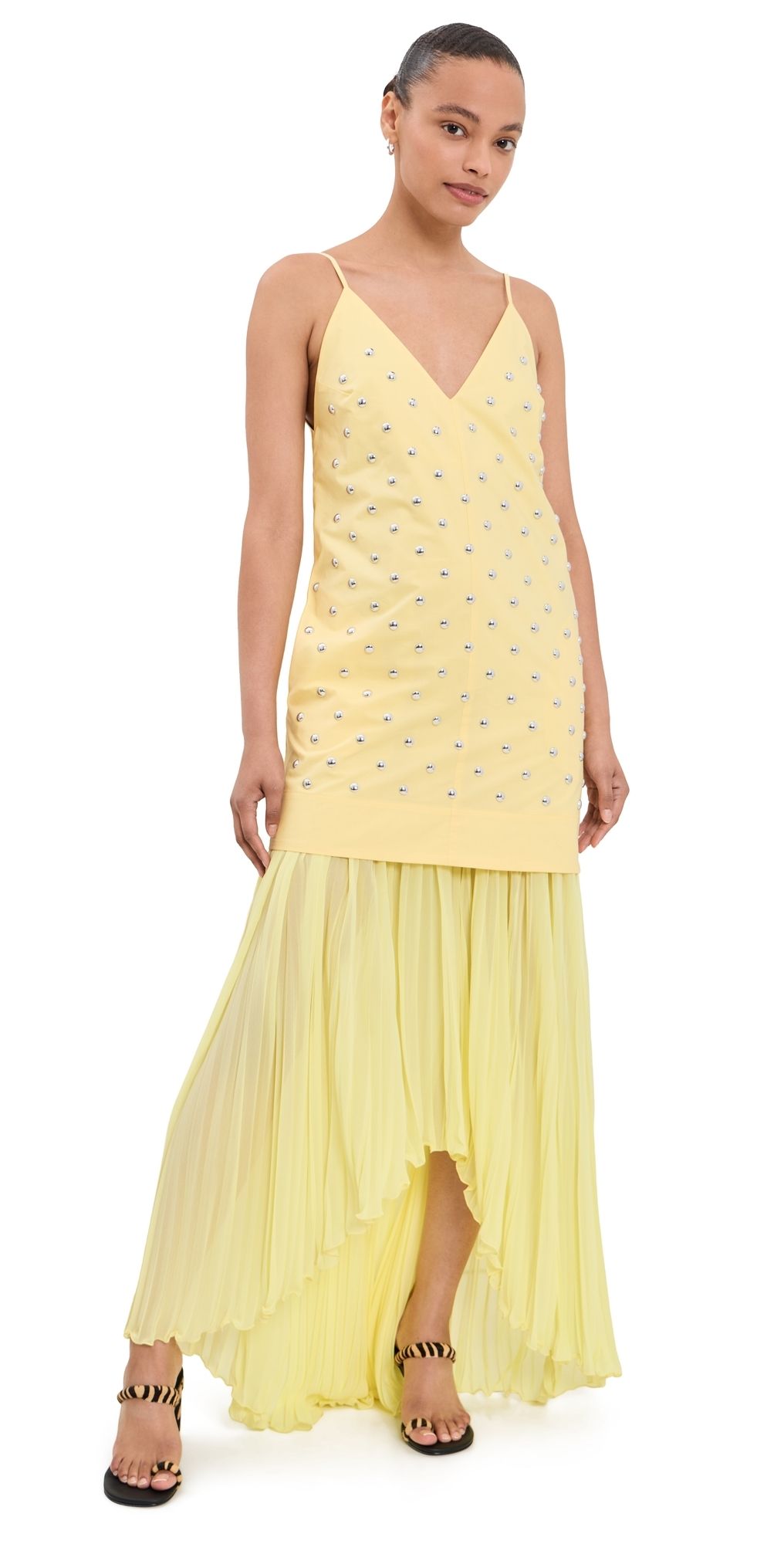 MSGM Studded Maxi Dress Yellow 40