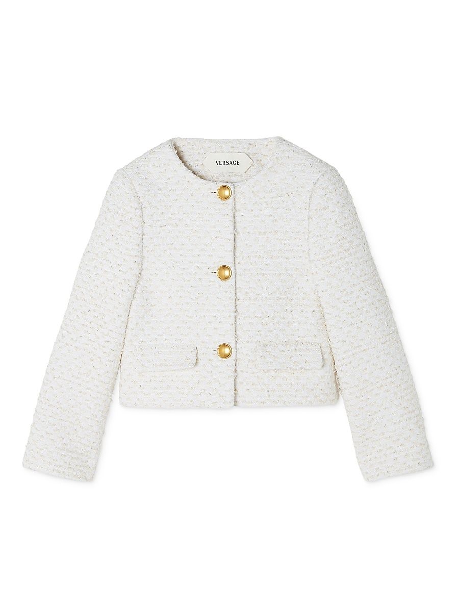 Little Girl's & Girl's Metallic Tweed Collarless Jacket - Cream - Size 8