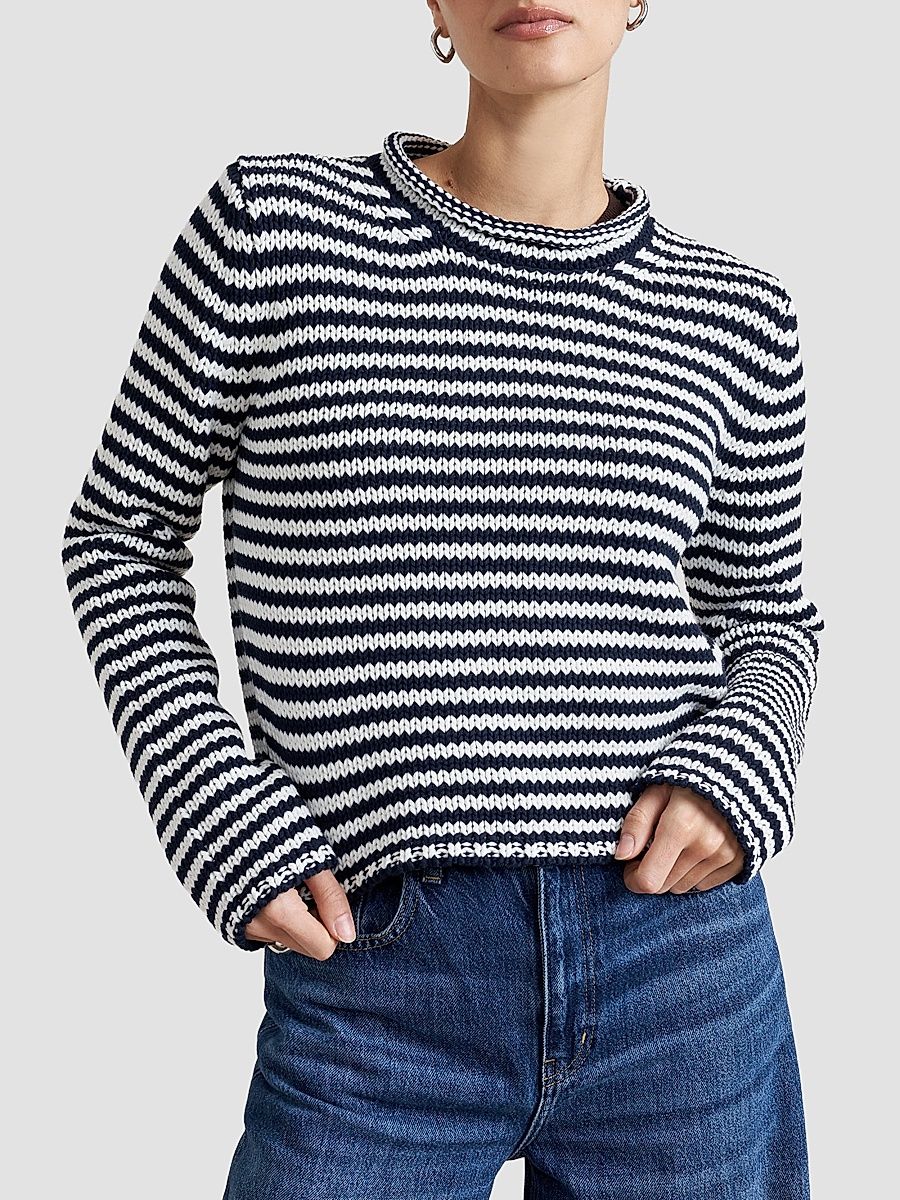 Women's Fine Stripe Mini Marina Sweater - Navy Cream - Size XL