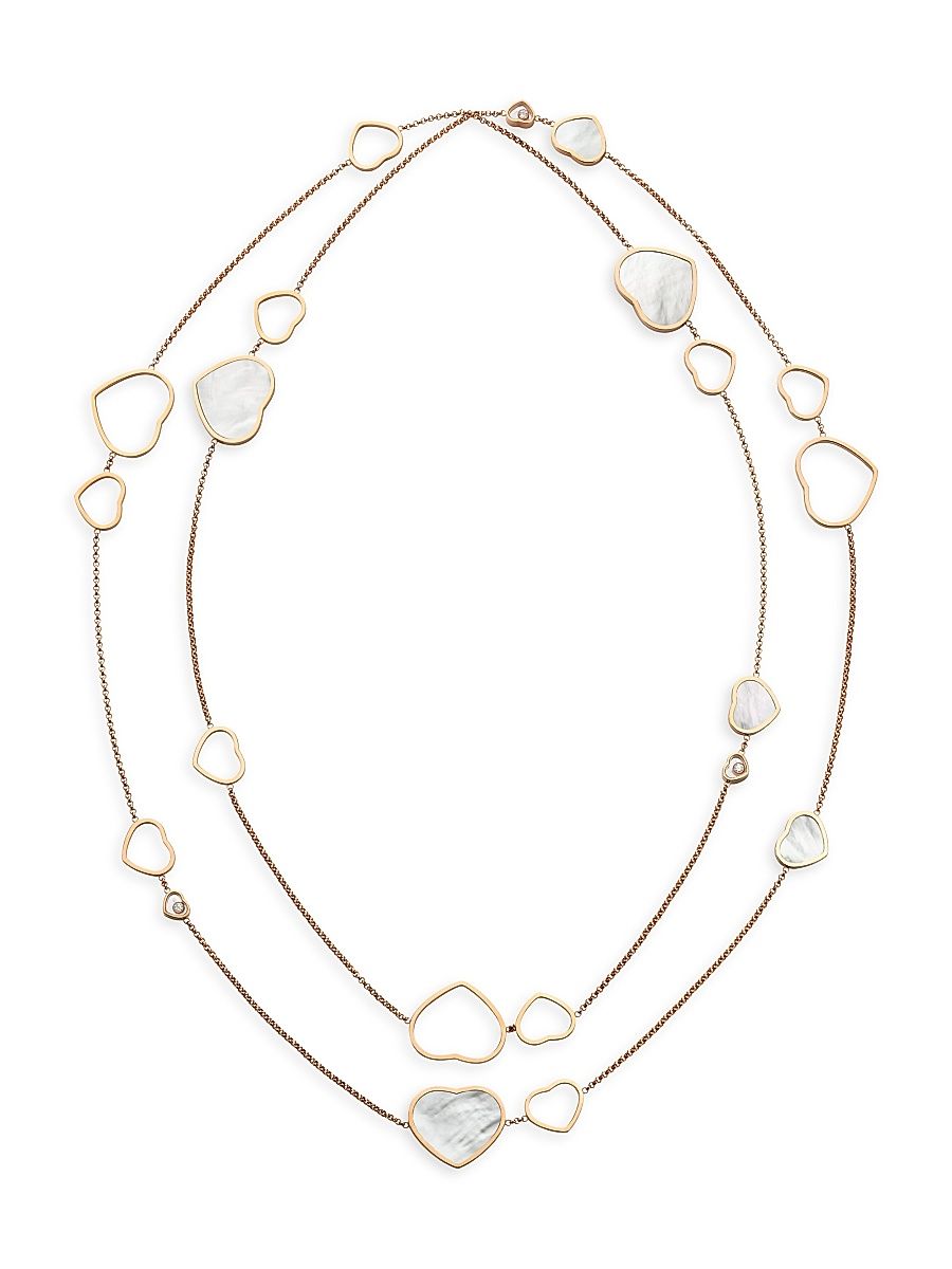 Women's Happy Hearts 18K Rose Gold, Diamond & Mother-Of-Pearl 2-Strand Station Necklace - Rose Gold