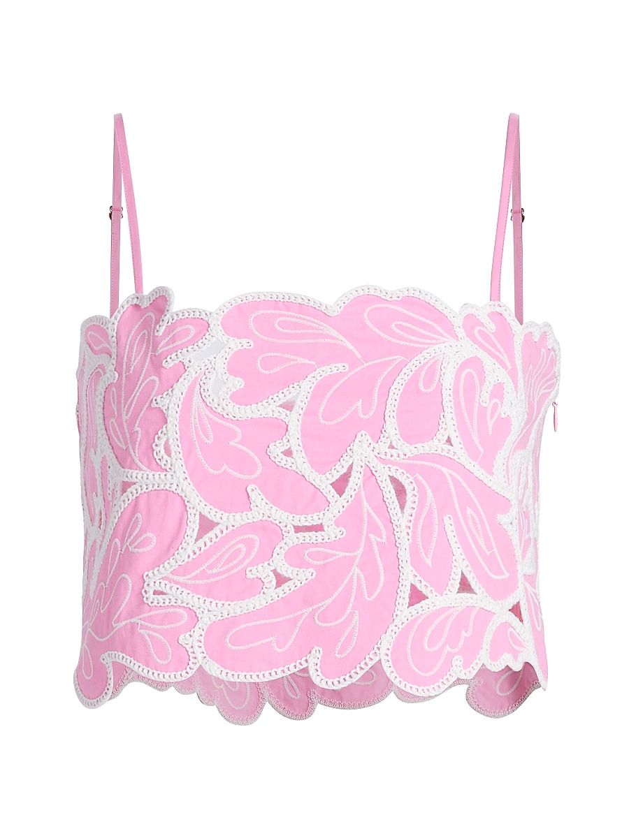 Women's Caterina Paisley-Embroidered Cotton Crop Top - Rosewater Pink White - Size XL