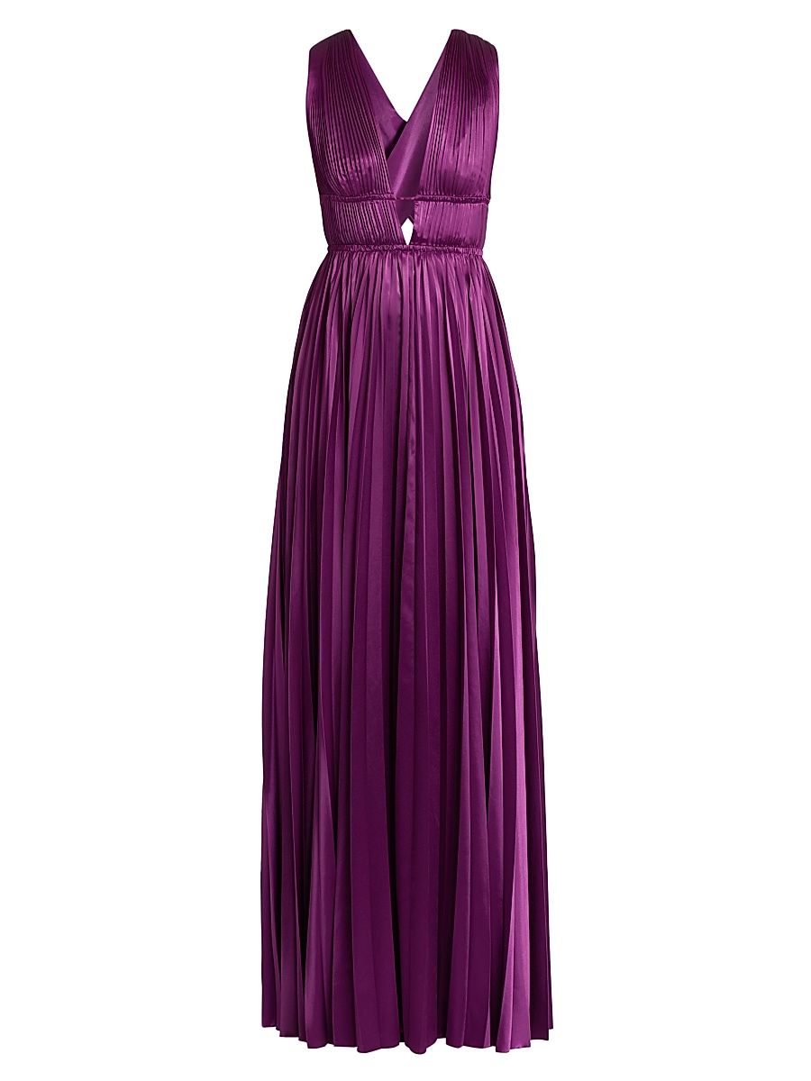 Women's Lena Accordion-Pleated Satin Gown - Amaranth - Size 10