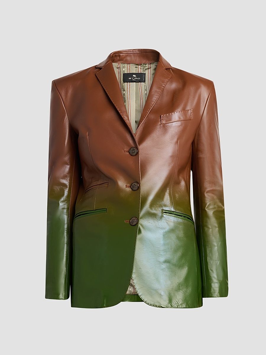 Women's Gradient Leather Blazer - Multicolor Green Base - Size 12