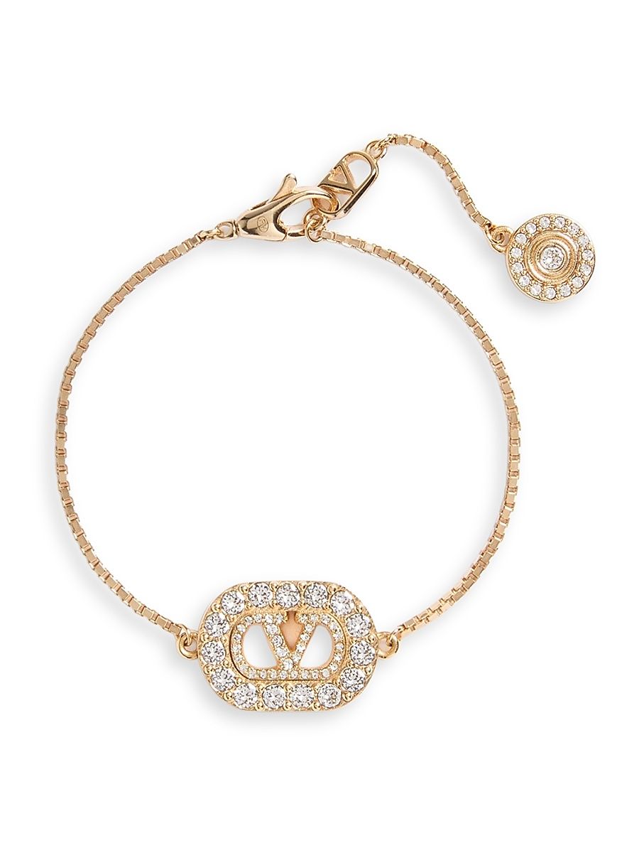Women's VLogo Signature Metal and Swarovski Crystal Bracelet - Gold Crystal - Size Small