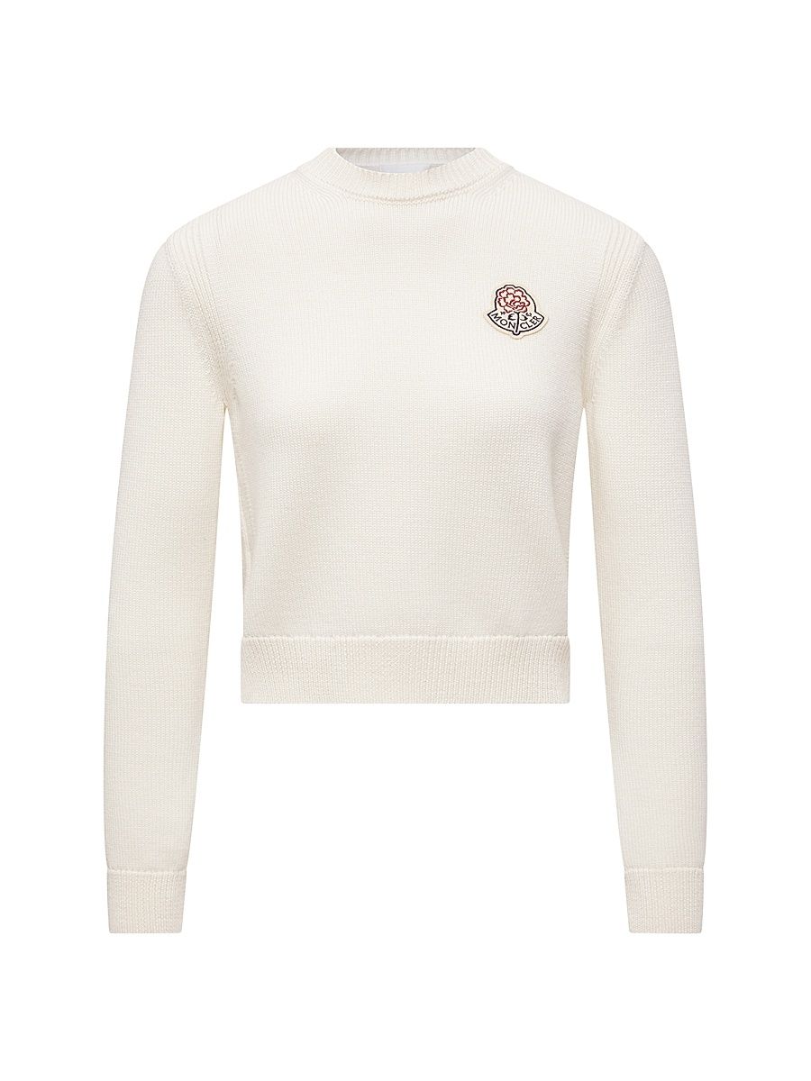 Women's Crew Neck Sweater in Wool - White Ivory - Size Large