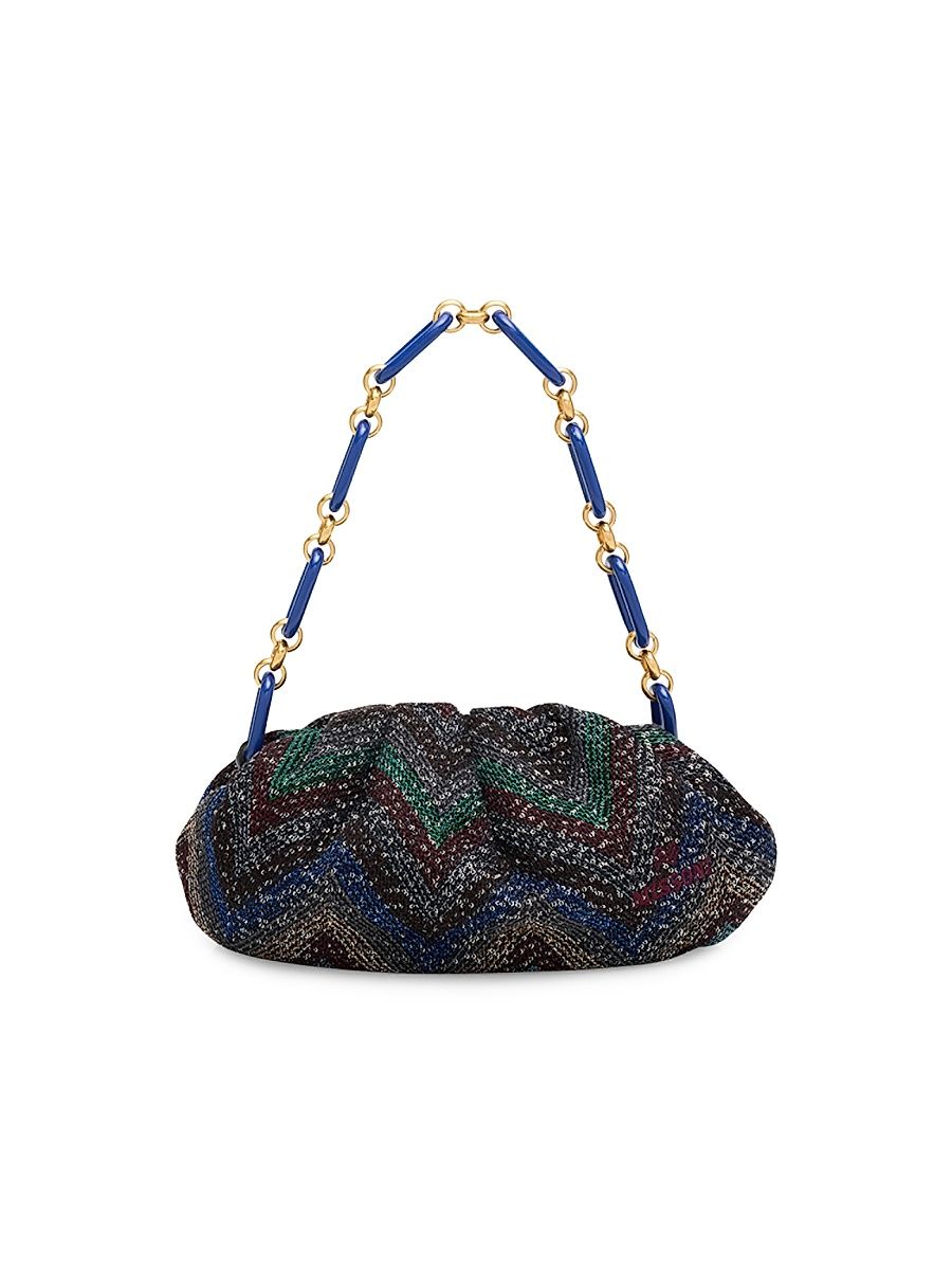 Women's Small Sequined Chevron Cotton Shoulder Bag