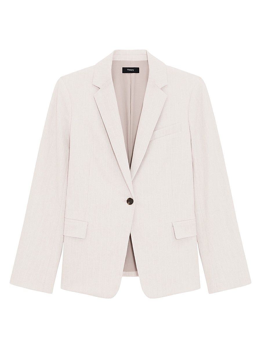 Women's Cotton & Linen Slim-Fit Blazer - Sand Multi - Size 16