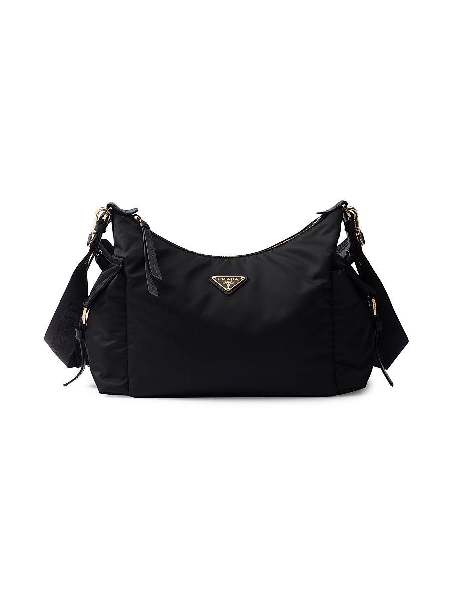 Women's Explore Large Re-Nylon and Leather Shoulder Bag - Black