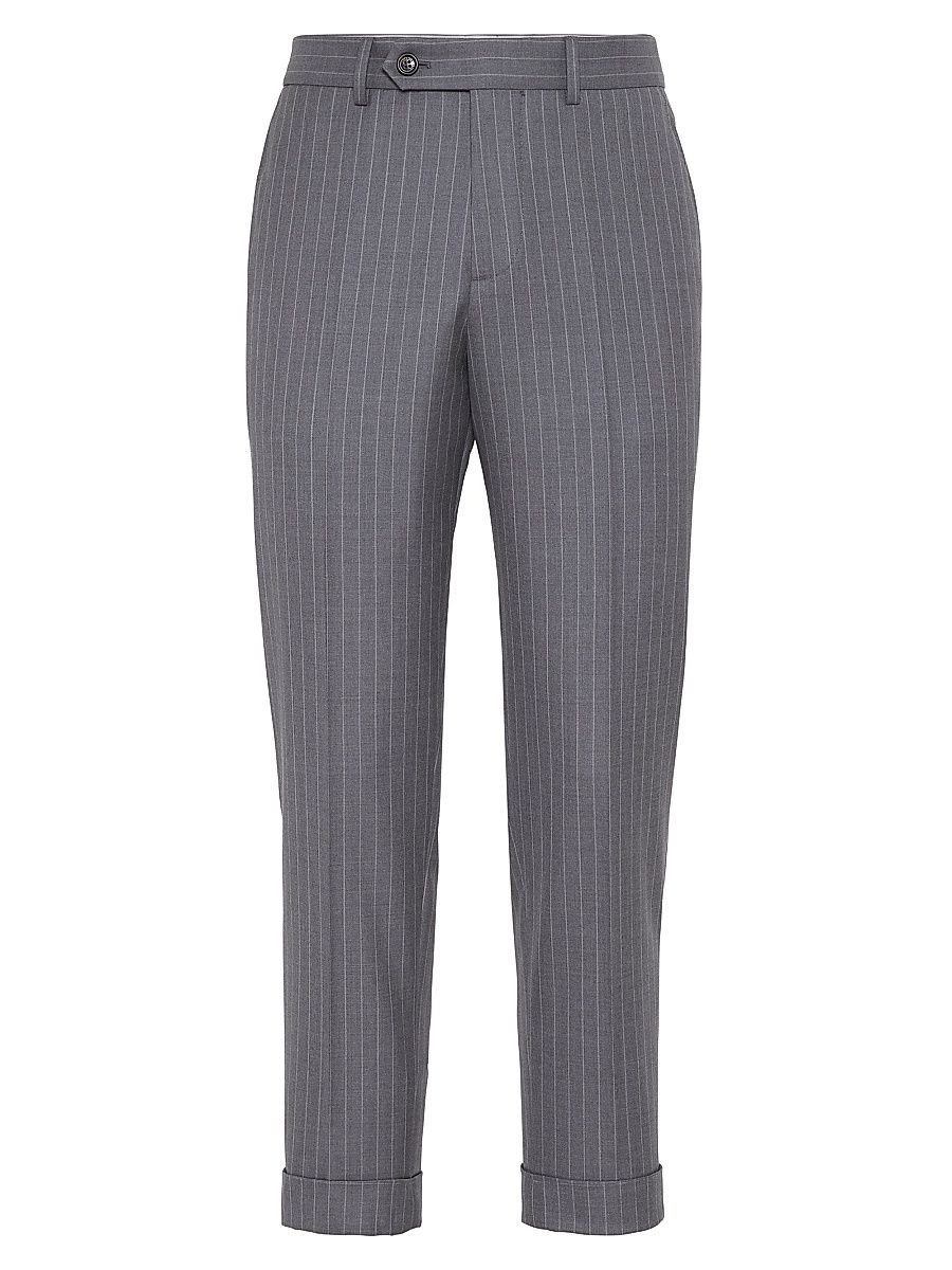 Men's Virgin Wool Chalk Stripe Batavia Formal Fit Trousers - Grey - Size 46