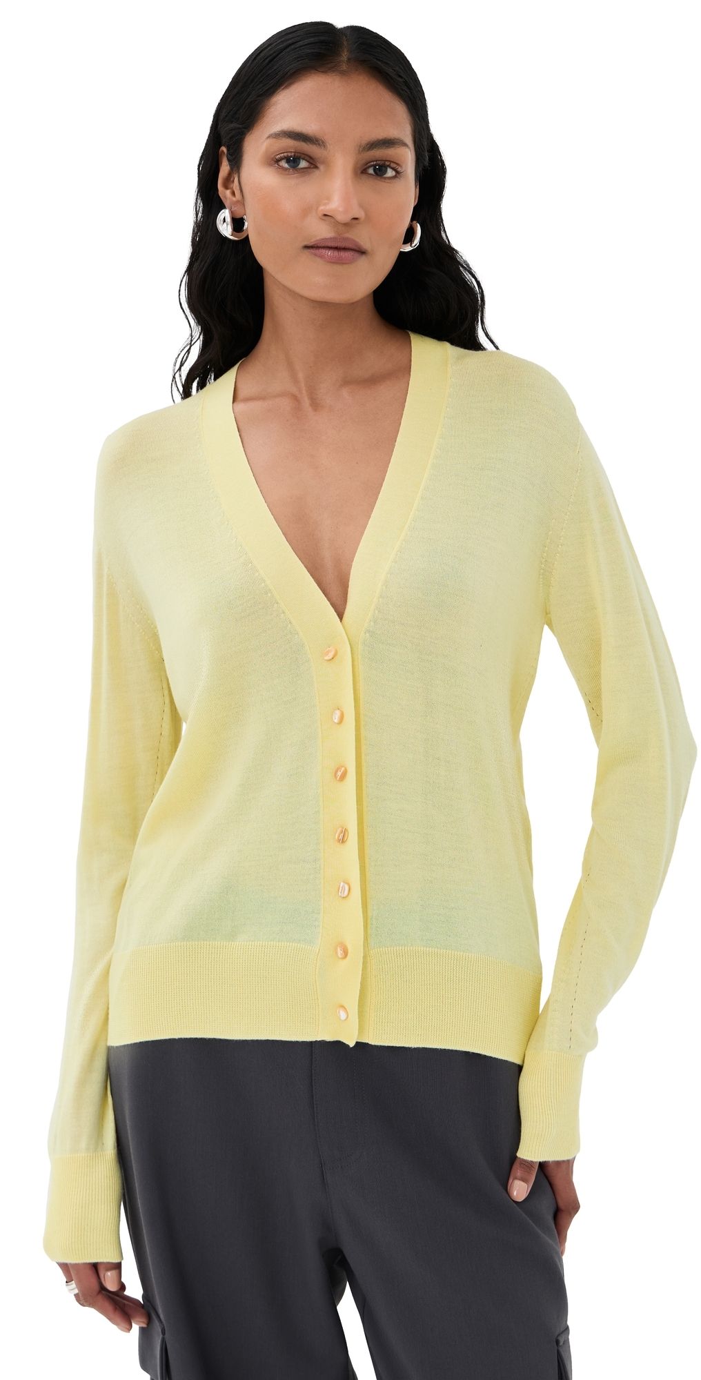 Jil Sander Cashmere Blend V Neck Cardigan Pistachio Cream 36
