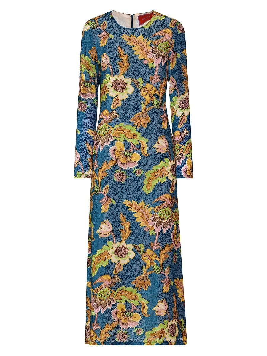 Women's Long Sleeve Swing Dress - Lark Blue Petrol - Size Small