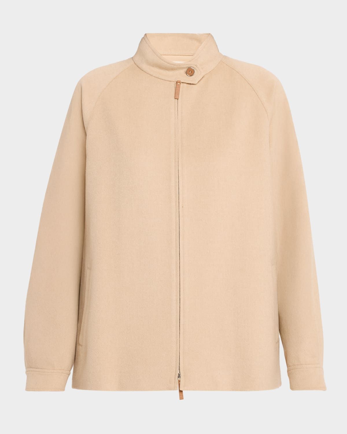 Oversized Zip-Front Camel Hair Jacket