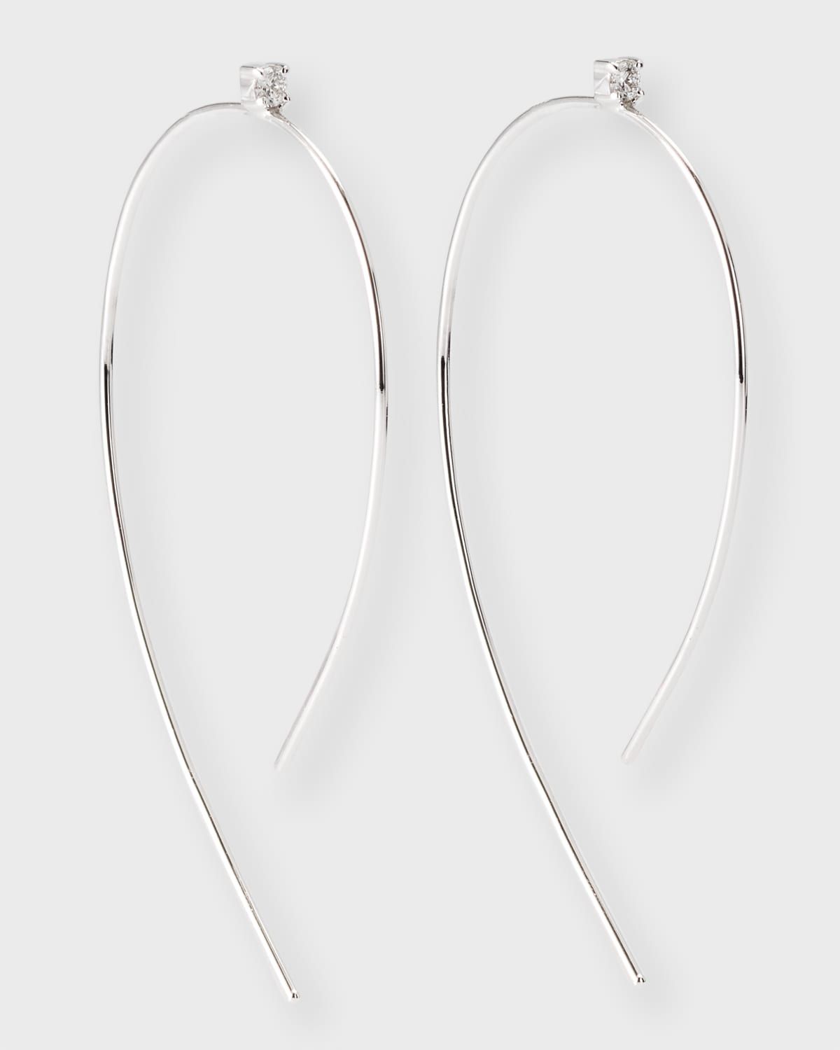 14K Gold Mini Wire Hooked On Hoop Earrings with Diamonds, 38mm