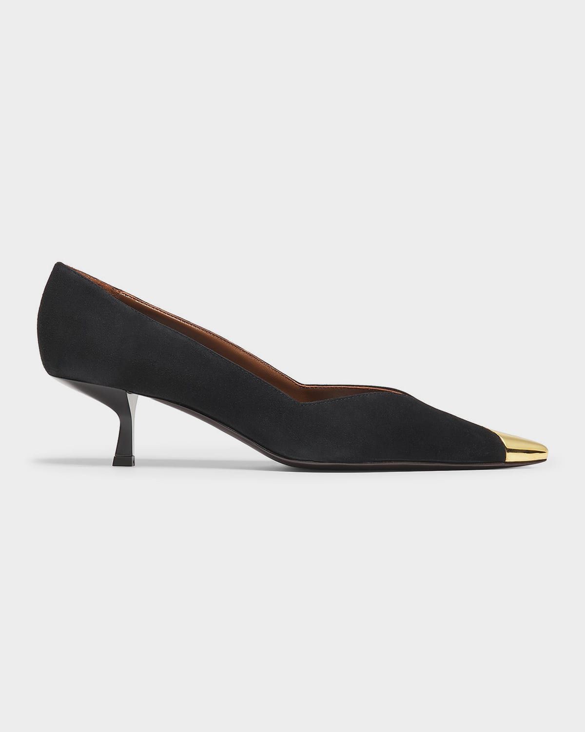 Suede Golden Cap-Toe Pumps